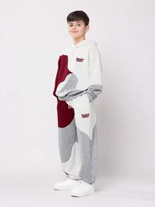 SUMWON Boys Hoodie And Sweatpant Coordinate Set Color Block Long Sleeve Pullover With Matching Joggers Winter Fall Outfit - Multicolor - View 6