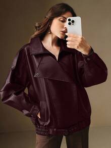 Anewsta KF16307 秋季、冬季、春季、新年、派对、婚礼、时尚、优雅、工作、感恩节、毕业典礼、圣诞节、节日、女士冬季外套 - 酒紅色 - 查看 5