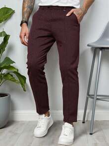 Manfinity Bizformal Quần bóng thời trang đa năng dành cho nam đi làm - Màu Đỏ Sâu - Xem 3