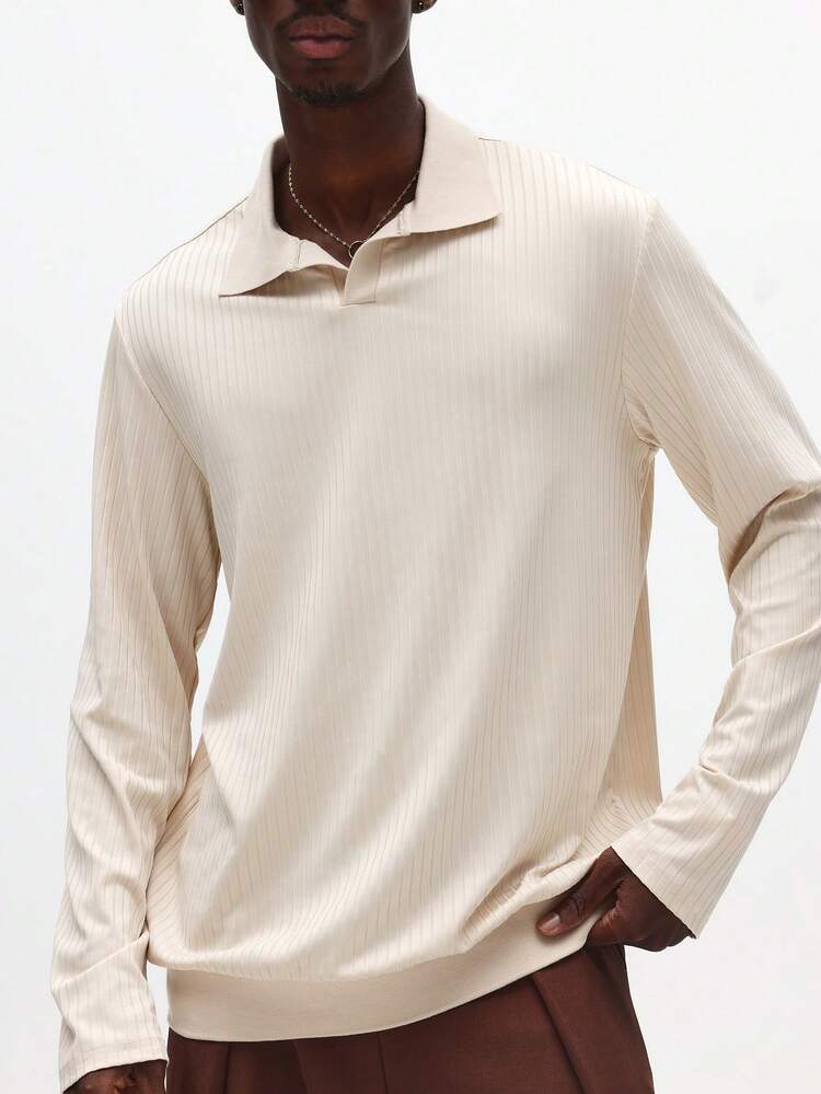 Ribbed Long Sleeve Polo With Collar