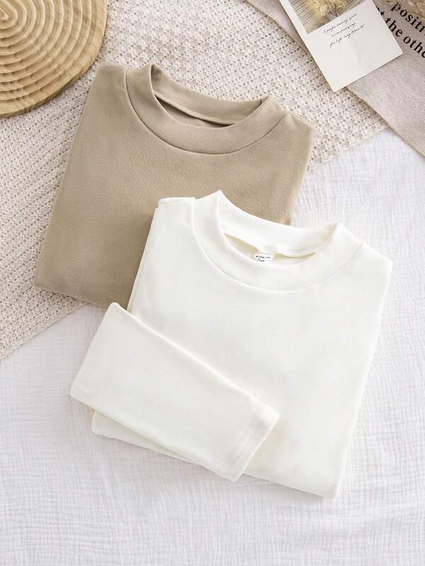 Set de 2 piezas Parte superior casual de cuello alto de manga larga ajustada para mujer joven, apta para otoño/invierno, suave y amigable con la piel, versátil y esencial de moda