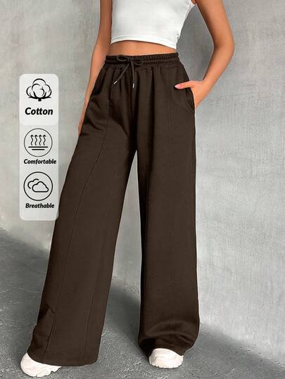 SHEIN Tall Women Loose Fit Front Stitch Detailed Sweatpant Pant