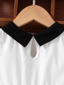 Baby Girl Cute Puff Sleeve Peter Pan Collar Dress, Whether Playing On A Sunny Spring Day Or Attending A Cozy Family Gathering, This Dress Will Make The Little Princess Radiate Endless Charm - White - View 4