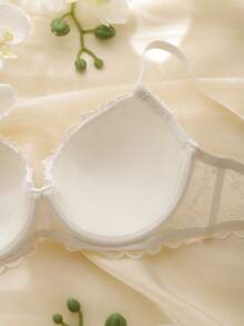 DelicateAllure Underwire, Molded Cup, High Support, Lift & Enhance, Delicate Lace, Mesh Inset, Innocent, Romantic, Elegant, Refined Ladies Bra - White - View 3
