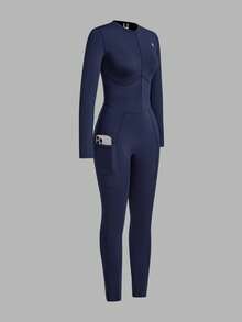 Exploreva Women's Solid Color Side Pocket Slim Fit Jumpsuit - Blue - View 1