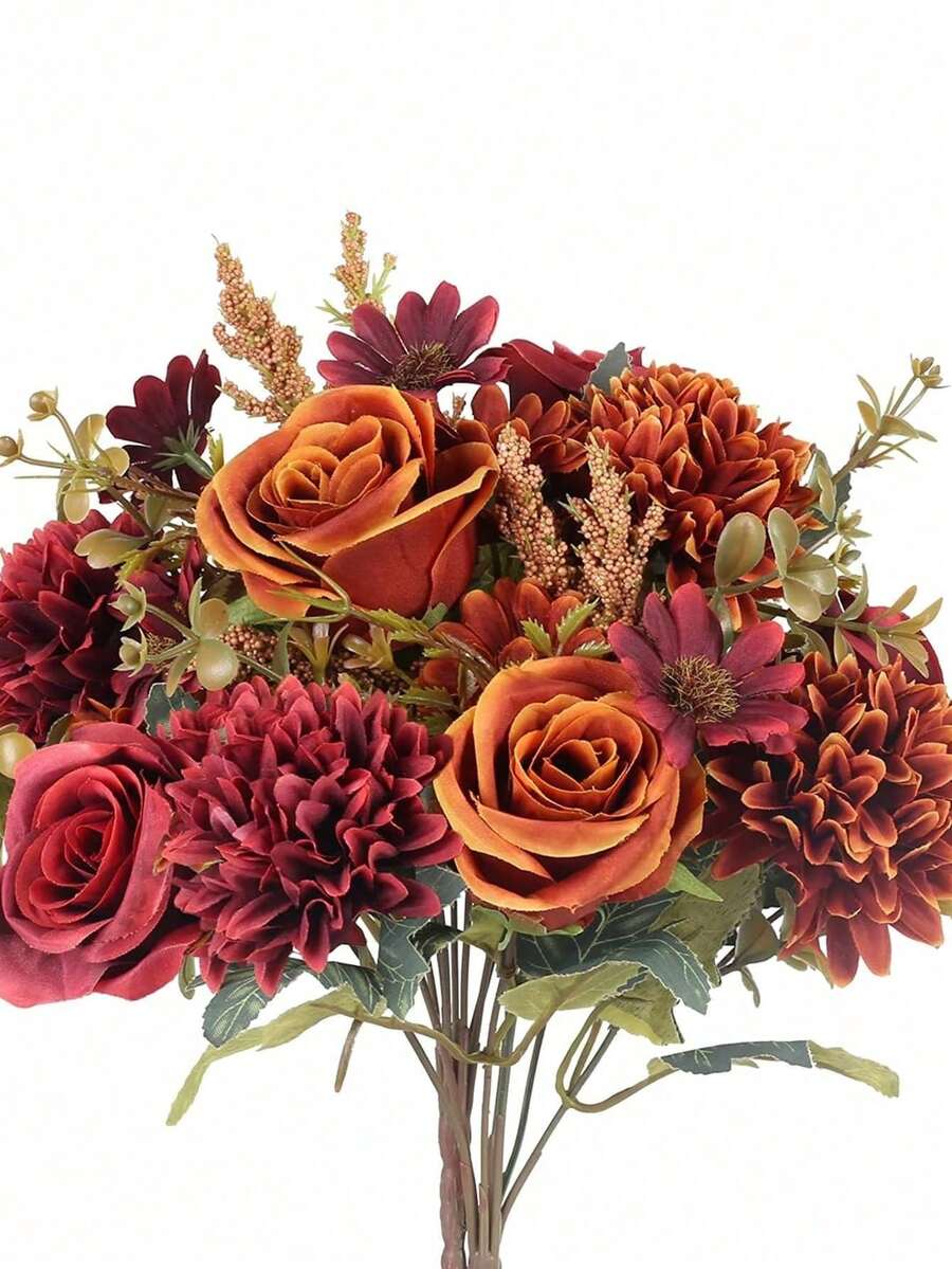 1支/3支仿真牡丹花丝绣球花，秋季家居装饰配件，情人节花瓶，婚礼花束，花园玫瑰拱门，客厅装饰，新年装饰，装饰花盆，情人节礼物 - 亮橙色 - 查看 1