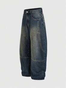 ROMWE MEN Street Life Men's Casual Fashion Street Wing Print Loose Flared Leg Jeans - Blue - View 3