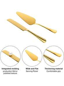 1/2pcs Gold Stainless Steel Cutlery, Cheese Bread Knife And Shovel Set, Cake Knife And Shovel Set, Cake Cutting Set, Pizza Shovel, Dessert Cake Knife, Suitable For Pizza, Cake, Pie, Bread, Ideal For Restaurants, Weddings, Birthday Banquets, Party, Christmas Gift, Thanksgiving, Kitchen, Christmas Gift Back To School,School Supplies - Multicolor - View 3