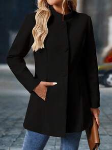 EMERY ROSE Abrigo largo grueso casual con cuello alto para mujer, sobretodo de manga larga de largo medio para otoño e invierno