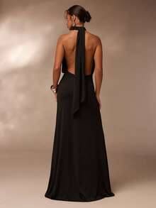 Glamine Women's Fashionable Black Backless Dress Gala Dress Elegant Black Formal Evening Gown Black Dress Classy Elegant Black Tie Event Dress Gowns Glamorous Dress - Black - View 3