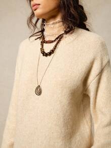 SoleilVie Premium aufgewerteter dicker Aprikosen-Rundhals-Pullover mit Wolle für Frauen