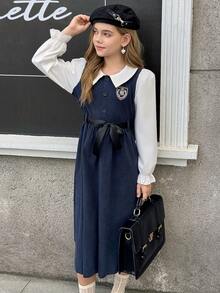 Girls' Collared Dress, Suitable For Outdoor Wear In Autumn/Winter - Blue - View 4