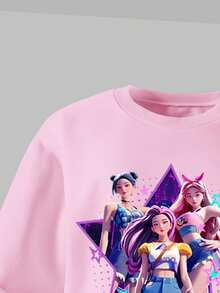 SHEIN Streecool Kids 2pcs/Set KPOP Graphic Print Top, Young Girls Crew Neck Sweatshirt And Leggings Set, Fashionable Casual, Suitable For Autumn/Winter