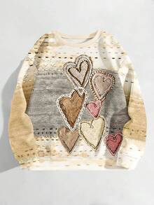 EMERY ROSE Sudadera con estampado de corazón para mujer talla grande, cómoda blusa de cuello redondo y manga larga, adecuada para uso diario - Multicolor - Ver 4