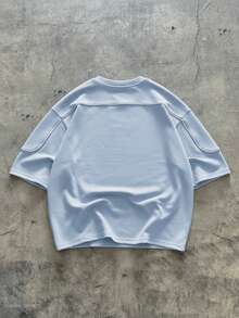 AXEPEAK Camiseta de manga corta casual y holgada de punto para hombre - Celeste - Ver 2