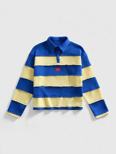 Street Life Men's Casual Colorblock Striped Polo Long Sleeve T-Shirt, Autumn