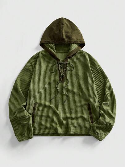 Street Life Men's Casual Contrast Color Lace-Up Hoodie, Autumn