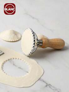 Madebyblanc 1pc Round Dumpling Mold, Wooden Handle Dough Press Mold For Kitchen