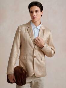 Manfinity CityGents Men's Fashionable Commuter Metallic Suit Jacket Men Casual Champagne Outfits Beige Suit For Men
