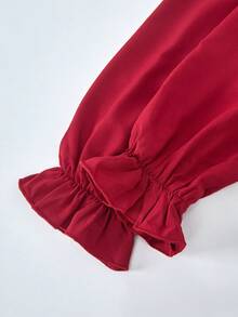 Tween Girl Elegant Color Block Pleated Dress - Burgundy - View 4