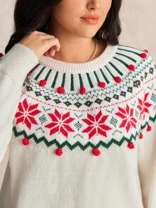 Nubod Set de 2 suéteres de punto con decoración de copos de nieve navideños, estilo vintage versátil y de moda para tallas grandes, conjunto a juego