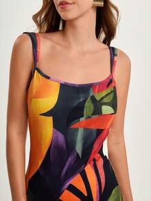 CAJUNI x Carol Peixinho Women's Casual Vacation Parrot & Turtle Print Beaded Spaghetti Strap Mid-Length Dress - Date Outfit - Tropical Elegant Dress For Women,Elegant Dresses For Party, Resort Wear Curve, Curve Maxi Dress, Caribbean Outfits For Women, Bodycon Maxi Dress, Tropical Maxi Dress