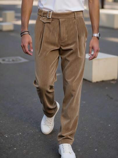 Manfinity Bizformal Pantalones de traje de unicolor versátiles y de moda para hombres, pantalones de traje formales de cintura alta para negocios