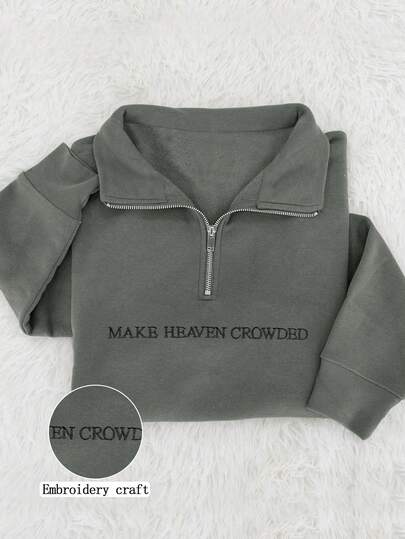 INAWLY 1/4 Zip Embroidered "Make Heaven Crowded" Sweatshirt - Faith Sweater - Faith-Based Women's Sweater - Gift For Her - Christian Hymn