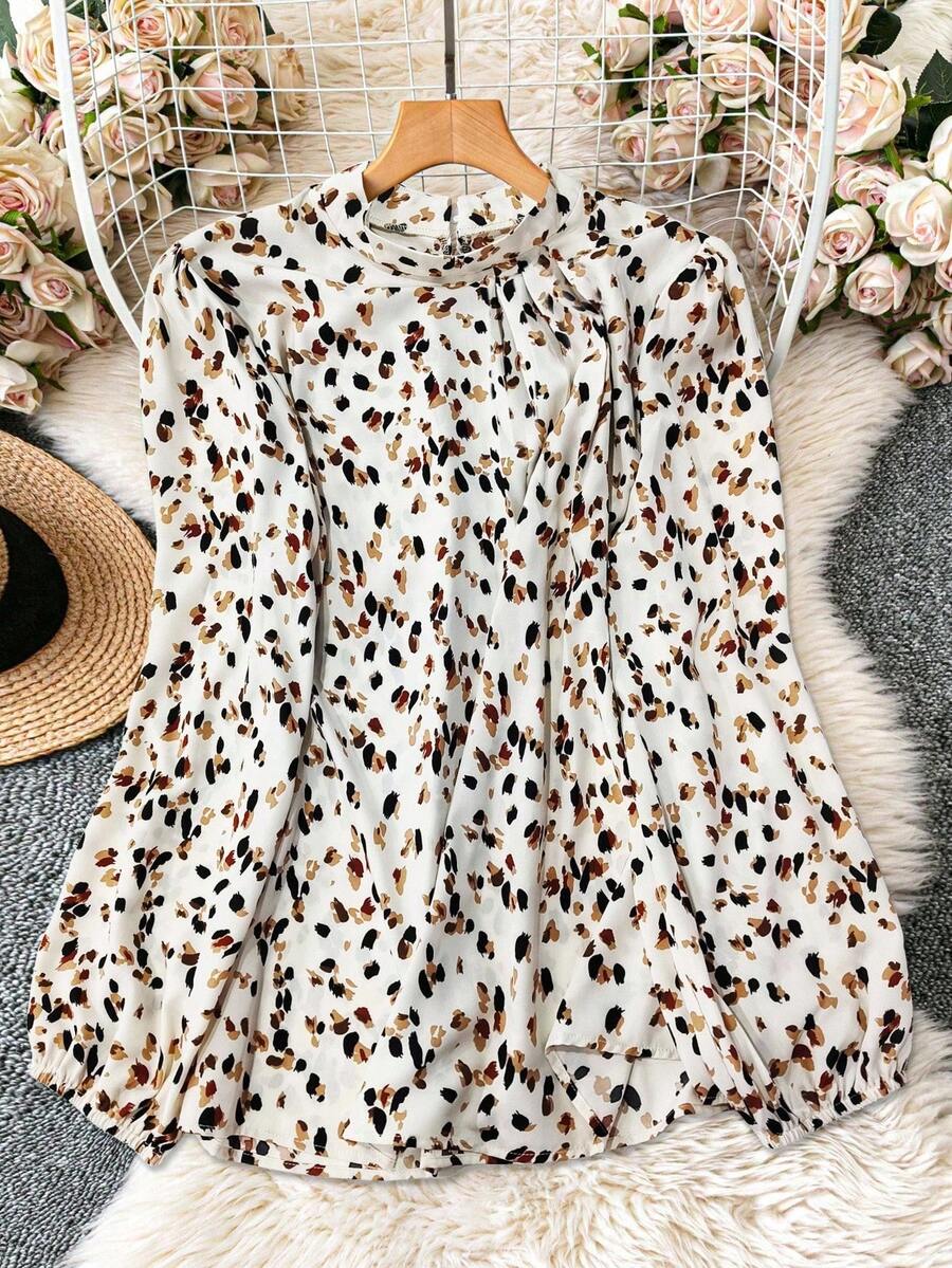 Plus Size Women Woven Non-Stretch Casual Loose Printed Shirt - White - View 1