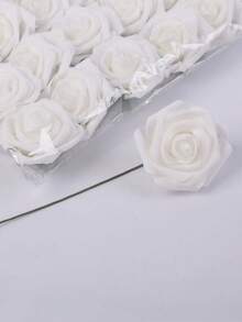 25Pcs/Bag Artificial Flowers Real Looking Foam Fake Roses With Stems For DIY Wedding Bouquets Bridal Shower Centerpieces Arrangements Party Tables Decorations(No Box, Packaged In OPP Bag) - White - View 1