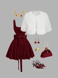 SHEIN MOD Women's Fashionable & Elegant Faux Fur Jacket, Autumn/Winter,Thanksgiving Outfit For Women,Christmas Women's Clothing,New Year Outfit, Christmas Party,Elegant Party