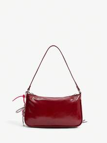 SHECARRY Ladies, Women Shoulder Bag, Hobo Bag, Motorcycle Style, Fashionable, Personalized, Simple, Versatile, Street, Sweet And Cool Girls, Hot Girls, Y2k, Retro, Rivets, Vintage, Teenagers(Includes Bag Charm) - Burgundy - View 5