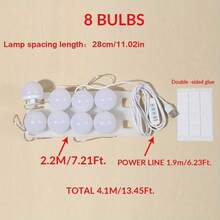 1PC4/6/8/10/12/14 LED Bulb Vanity Mirror Light, 3-Color USB Power Adjustable Vanity Mirror Light, Suitable For Home Bedrooms - Multicolor - View 18