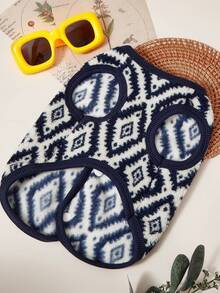 PETSIN 1pc Pet Cat Dog Universal Fashion Classic Geometric Print Double Sided Elastic Plush Comfortable Warm Open Button Dog Sleeveless Jacket - Multicolor - View 7