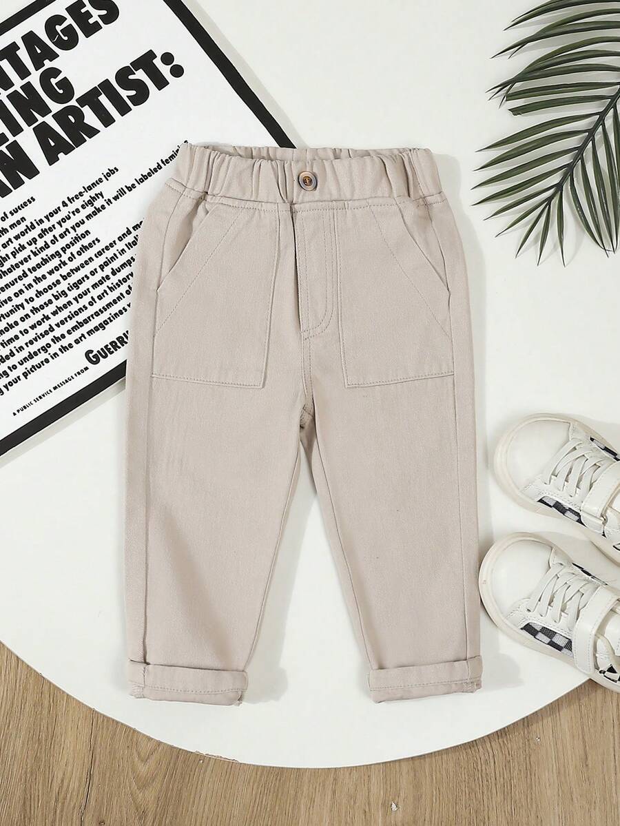 SHEIN 男婴休闲简约风牛仔裤，时尚版型，舒适棉质面料，百搭时尚童裤 - 灰色 - 查看 1