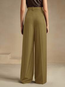 Anewsta Essential Women's Solid Color Pleated Loose Straight High Waist Pants - Mustard Yellow - View 2