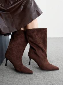 CUCCOO BIZCHIC Women's Pointed Toe Fashion Daily Wear High Heel Mid-Calf Boots For Christmas - Coffee Brown - View 5