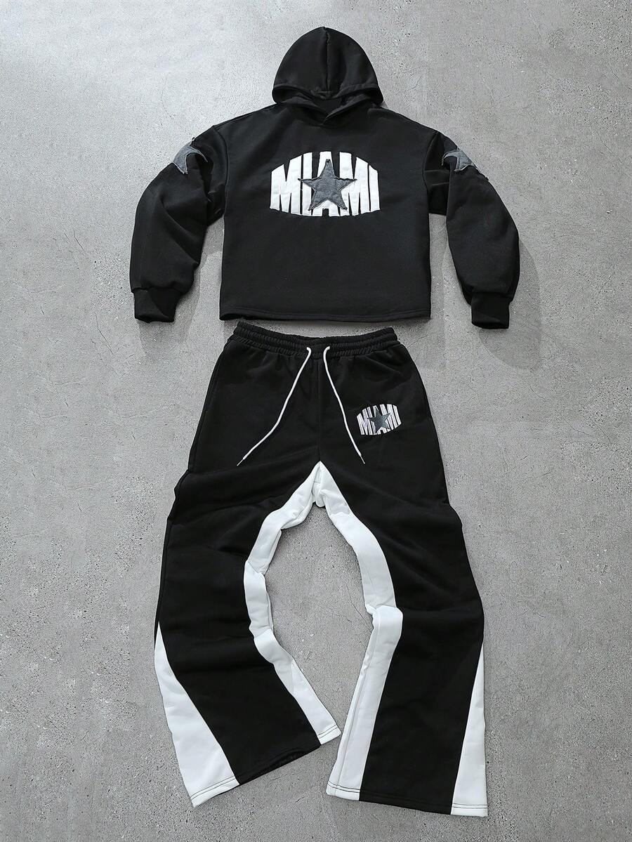 PAVTROS 2 piezas Conjunto de Sudadera con Capucha y Pantalón de Chándal de Moda Urbana para Hombres, Sudadera con Capucha de Punto y Pantalón de Chándal con Cintura Elástica, Enciende la Calle, Libera lo Personalizado, Diseño de Patrón de Cinco Estrellas y Texto Dinámico, Muestra un Espíritu Salvaje y Libre, Diseño Único, Estilo Callejero, Fiesta de Moda, Regalo de Vacaciones, Regalo para Novio, Holgado, Gráfico, Amigos, Alternativo, Amigos, Ropa de Calle, Para Hombres, Jogging, Sudadera con Capucha