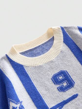 Street Life Men's Crew Neck Letter Jacquard Knit Sweater, Autumn/Winter