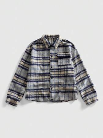 Prep Men's Plaid Long Sleeve Single-Breasted Casual Pocket Overcoat, Autumn/Winter