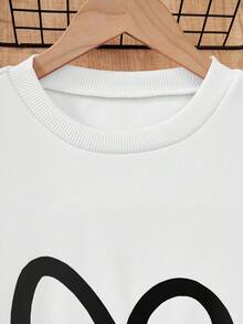 女童休闲心形印花圆领长款卫衣，适合秋冬季 - 白色 - 查看 6