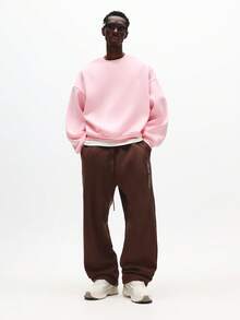 SUMWON Straight Fit Brown Sweatpants With Minimal Logo Branding For Casual Winter Comfort Plain - Black - View 3