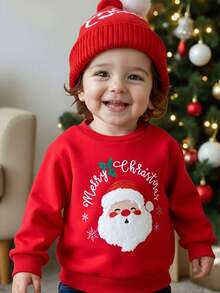 4件套男宝宝亲子装 - 可爱卡通图案保暖长袖卫衣，男女宝宝冬季圣诞节圣诞老人刺绣卫衣 - 彩色 - 查看 1