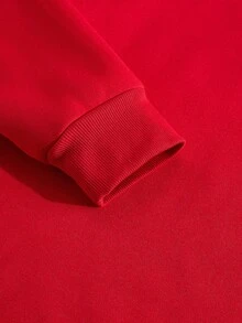 SHEIN LUNE 圣诞情侣压纹印花宽松加厚女式卫衣，红色，圣诞新年派对款 - 紅色 - 查看 4