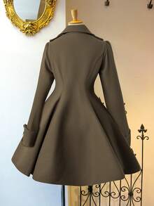 Sunspun Áo khoác len dài tay dáng chữ A họa tiết hoa cổ áo màu tương phản + nút khóa kéo màu tương phản cỡ lớn - màu nâu - Xem 2