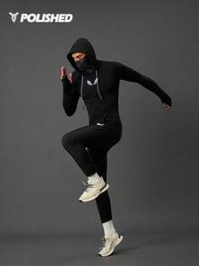 Manfinity Acti Log Men's Wing Print Long Sleeve Drawstring Hooded Sweatshirt Workout Gym-Wear - Black - View 3