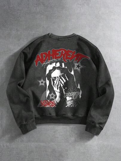 Street Life بلوزة رجالية بياقة طاقم وأكمام طويلة مطبوعة بالحروف والصور