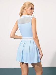 CourtClass 女式夏季网眼拼布撞色无袖高尔夫连衣裙和短裤套装