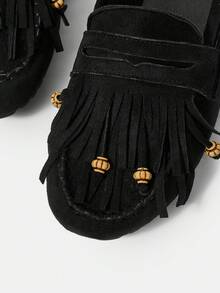 Styleloop Casual Commute Fringe Decor Flat Loafers - Black - View 5