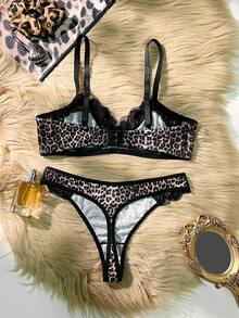 2 pièces Ensemble de sous-vêtements pour femmes avec imprimé léopard et armature